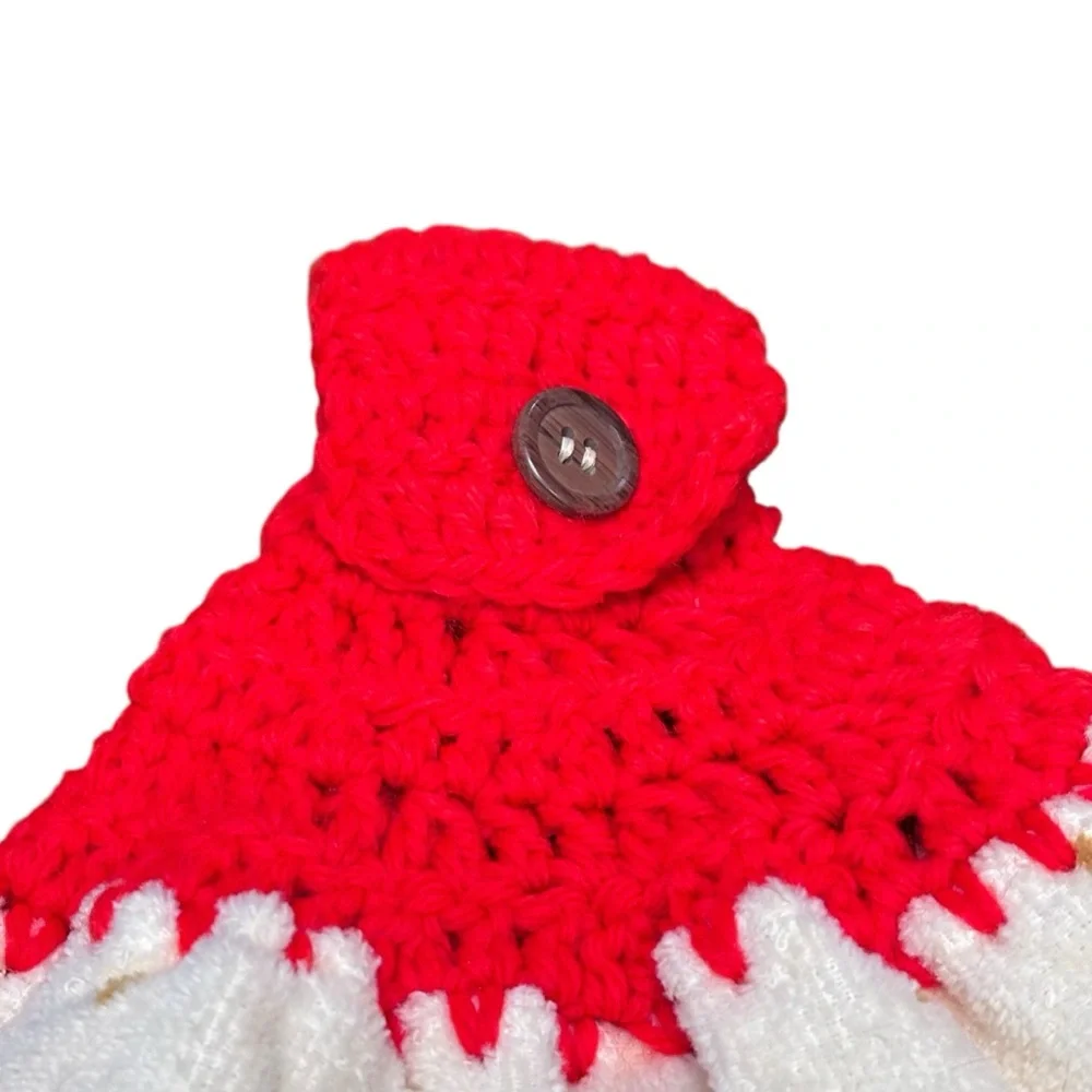 Vintage‎ Handmade Crochet Kitchen Towel Teddy Bear Apples Red White 90’s vibe